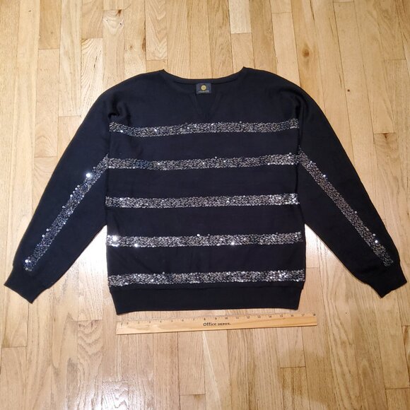 NWOT JM Collection Women Black Knitted Sequined Sweater Size M - Picture 1 of 5